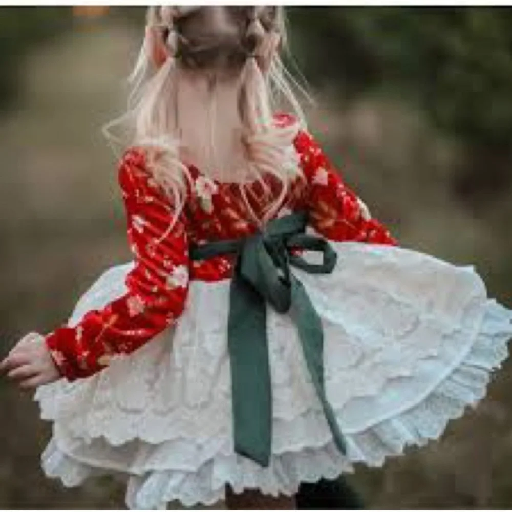 Love and Grow HTF Pretty Poinsettia Dress Tunic Blooms Set Christmas size 10 - Picture 2 of 5